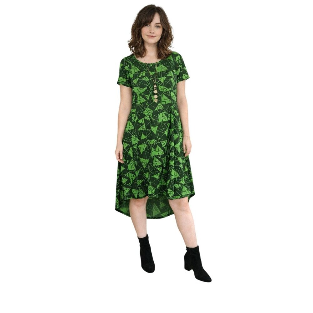 Lularoe Carly Geometric Print Green & Black Short Sleeve Dress Small